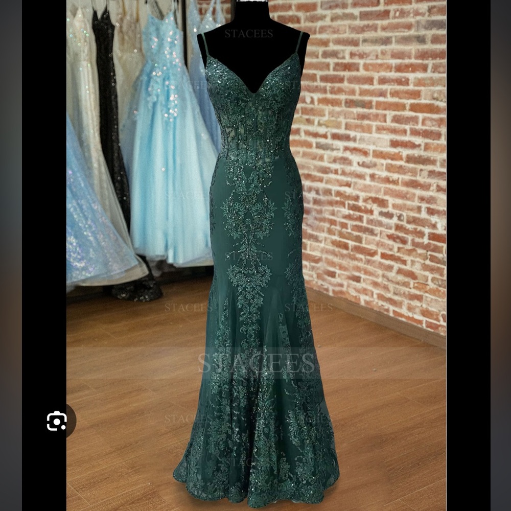 Stacee’s NWT Sequin Mermaid Corset Gown Emerald Green Pageant Prom Dress Size 18